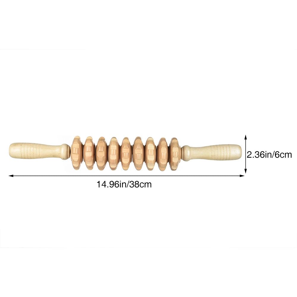 9-Wheel Wooden Abdomen Massage Roller